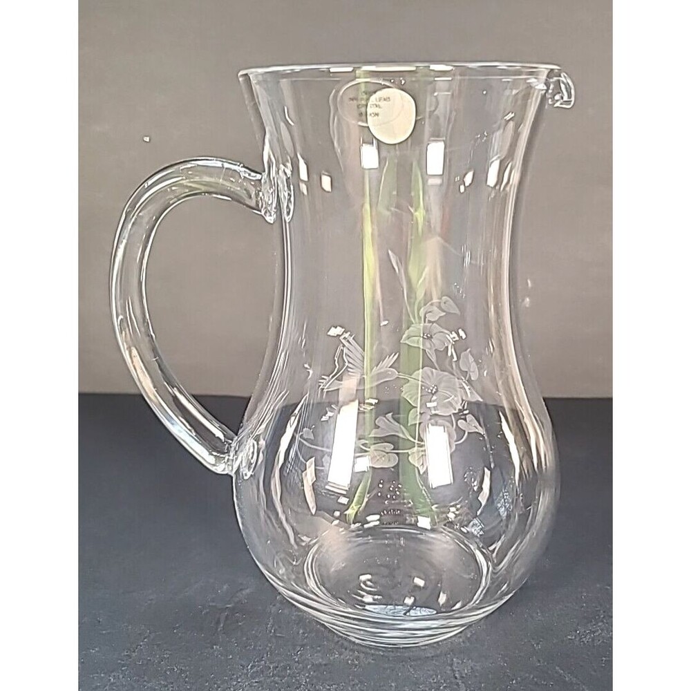 Lead Crystal Pitcher Hummingbird Etched Design Hand Blown in France Avon VTG - Picture 8 of 10